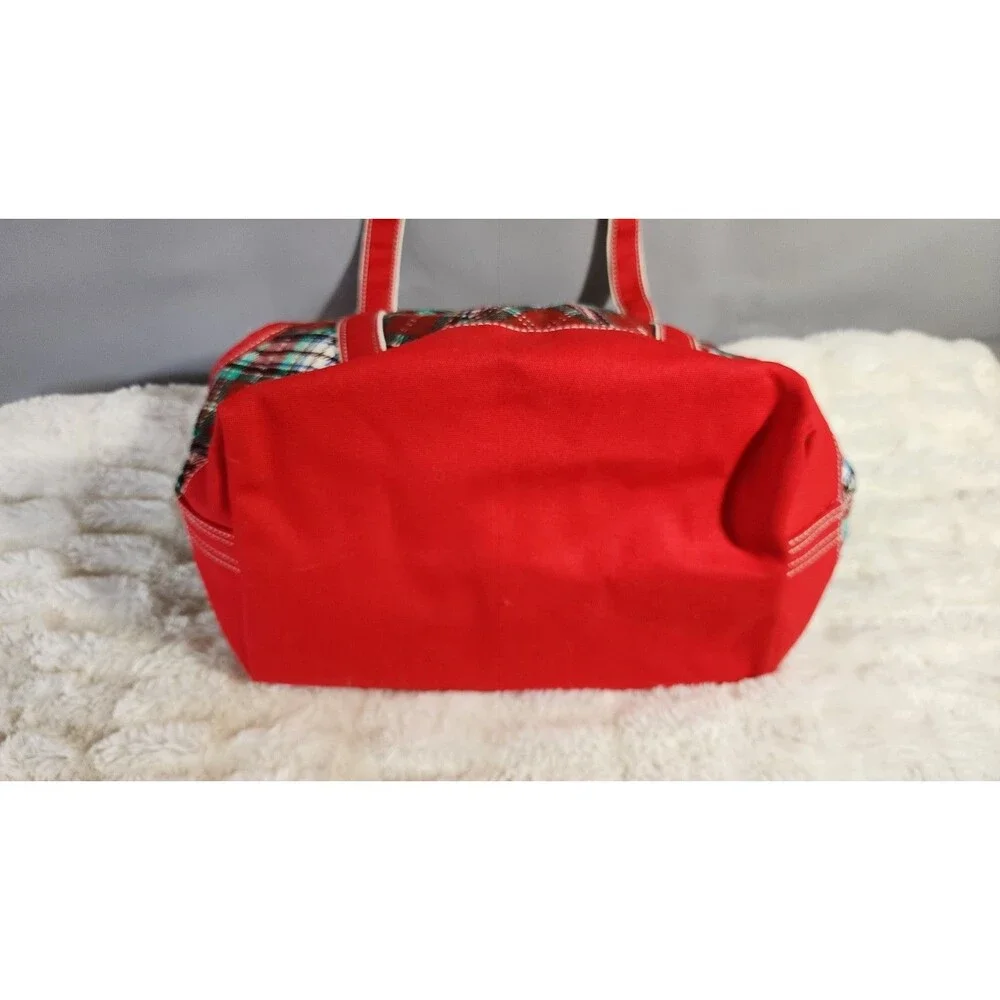 Lands’ End Zip-Top Red/Green Plaid Canvas Dog Tote Carrier Bag 100% Cotton